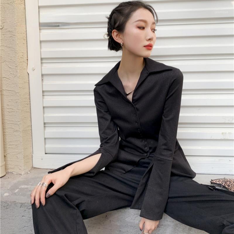 

Women' Blouses & Shirts ZCSMLL Fall 2022 Womens Fashion Black Button Up Shirt Flare Sleeve Designer Ladies Top And Blouse Collared Clothing, Sweatshirt