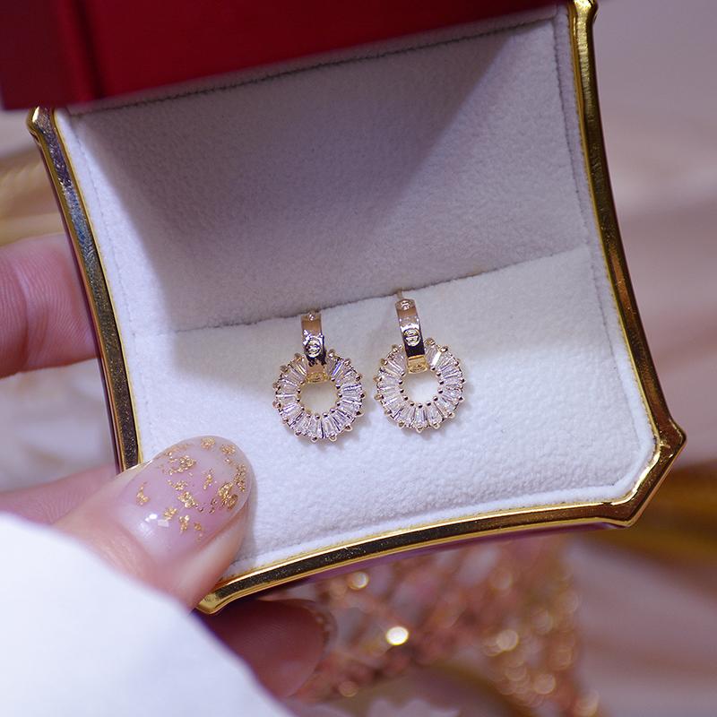 Stud Korea Selling Fashion Jewelry Exquisite Zircon 14K Real Gold Plated Earrings Simple Round Small Women EarringsStud StudStud