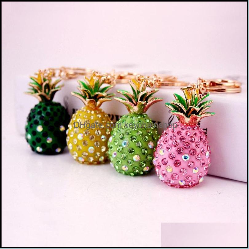 

Key Rings Jewelry 3D Pine Shape Chain Colorf Rhinestone Alloy Fruit Pendant Metal Lobster Clasp Keychain Fashion Car Ri Dhiec
