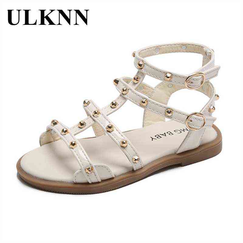 

ULKNN Children's Sandals Girl's Summer 2021 New Baby Soft-soled Shoes Little Girl Princess Sandals Girls Rivet Roman Shoes G220418, Black