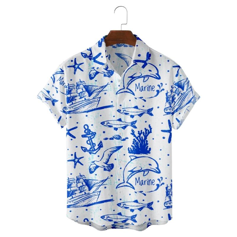 

Men's Casual Shirts Ink Hand Painted Sea World Print Shirt Fashion Simple Hawaiian Beach Style Summer For Men And WomenMen's, 3m37-purple