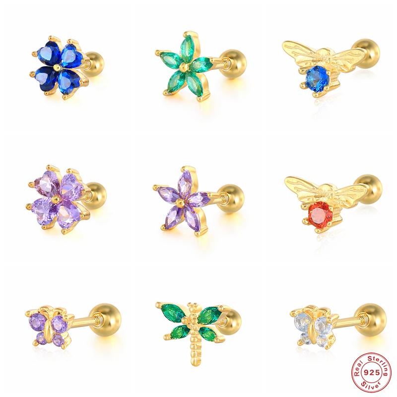 

Stud Aide 925 Sterling Silver Colorful Zircon Butterfly Bee Earrings For Women Mini Insect Dragonfly Ear Studs Piercing JewelryStud