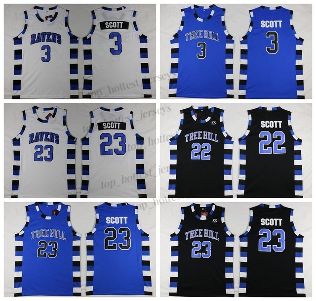 

#23 Nathan Scott One Tree Hill Ravens #3 Lucas Scott Jerseys White Blue Black Mens Stitched Basketball Shirts -XXL jersey, As