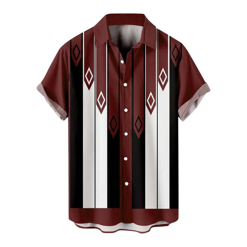 

Men's Casual Shirts Men Striped Shirt Lapel Neck Short Sleeve Button Brand Chic Loose Streetwear Vacation Blouse Chemise 2022Men's, Yellow