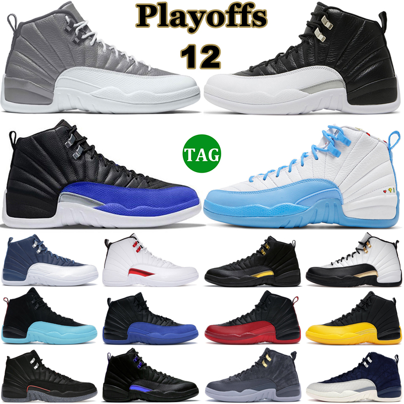 

Jumpman 12 Basketball Shoes Men 12s Playoffs Black Royalty Taxi Stealth Hyper Royal Reverse Flu Game Twist Utility Mens Trainers Outdoor Sports Sneakers 40-47, 10