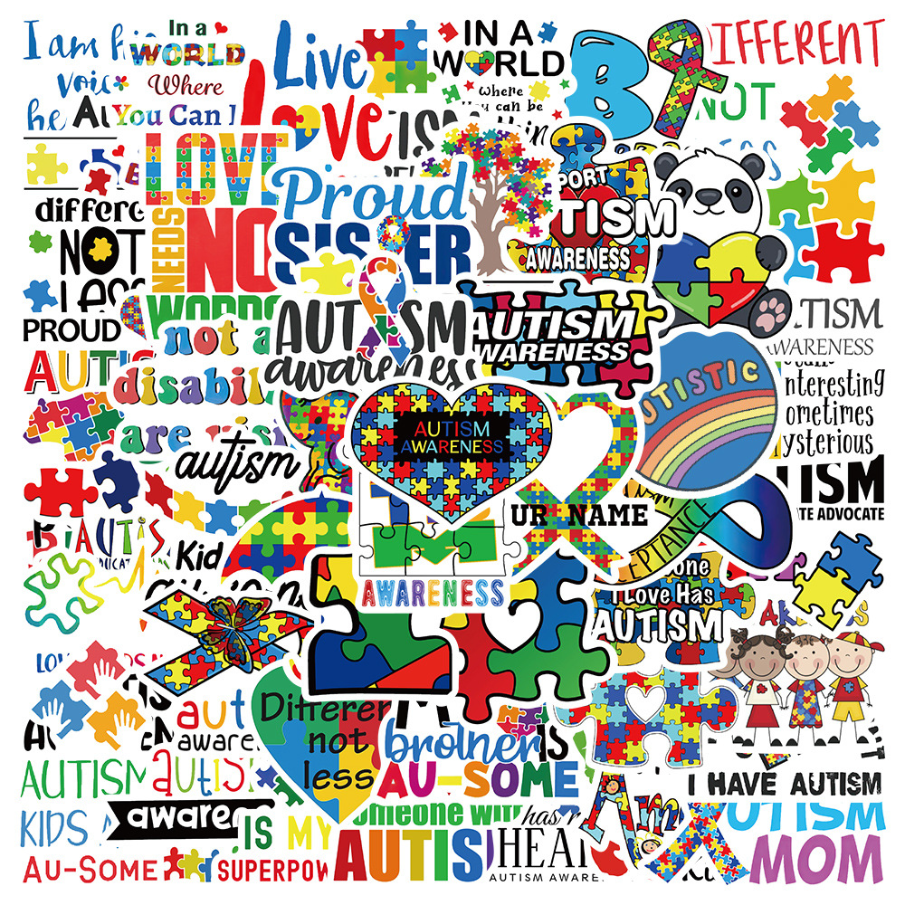 

50Pcs/Lot Autism Awareness stickers autistic disorder graffiti Sticker for DIY Luggage Laptop Skateboard Motorcycle Bicycle Decals, Multi colors