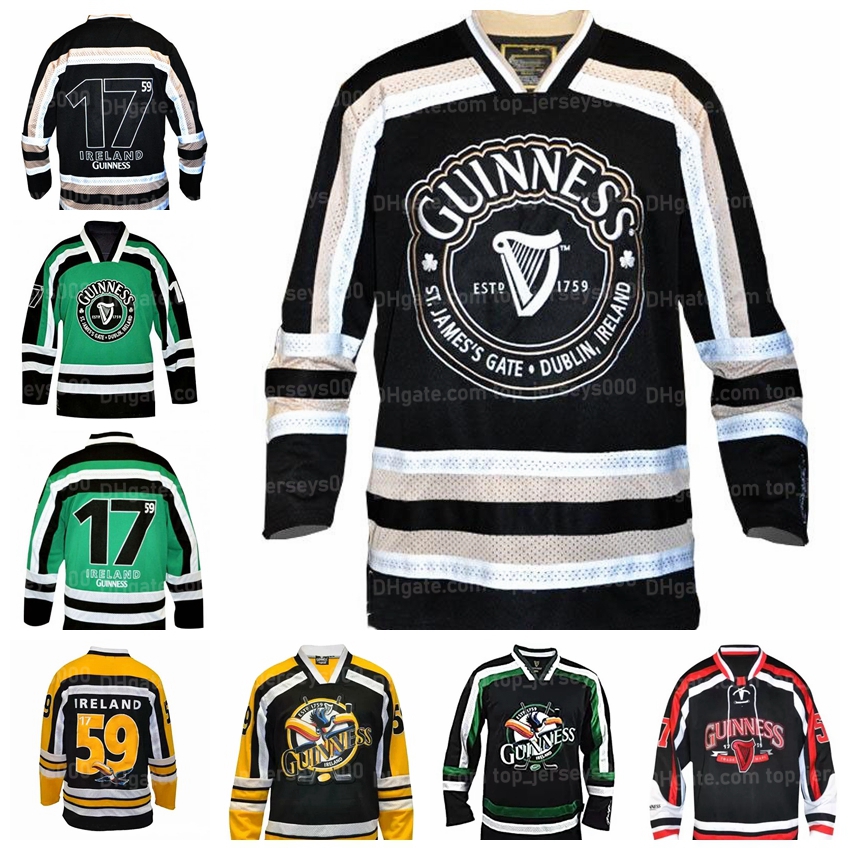

Custom Guinness Ireland Hockey Jersey 5XL 6XL Embroidery Stitched Any Number Name Black Red Yellow Green Jerseys Size -6XL, As shown