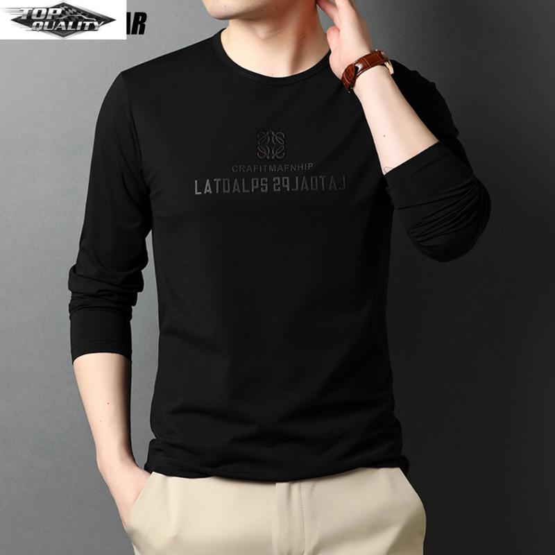 

Men's T-Shirts Top Quality Fashion Brand 95% Cotton 5% Spandex Mens Casual Long Sleeve T Shirt Plain Round Neck Tops Men ClothesMen's, Black