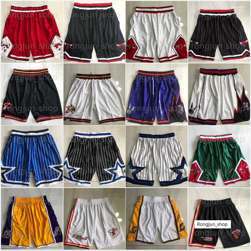 

titched Mitchell and Ness Basketball 2 Pocket Shorts Top Quality Retro With Pockets Baskeball Short Black White Blue Stripe Purple Yellow Red S-XXL, Picture