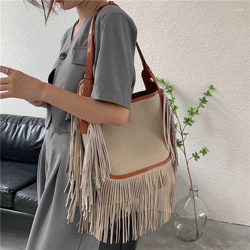 

Evening Bags Fringe Suede Bucket Crossbody Shoulder For Women Brand Designer Large Capacity Ladies Purses And Handbags 2022Evening, Khaki