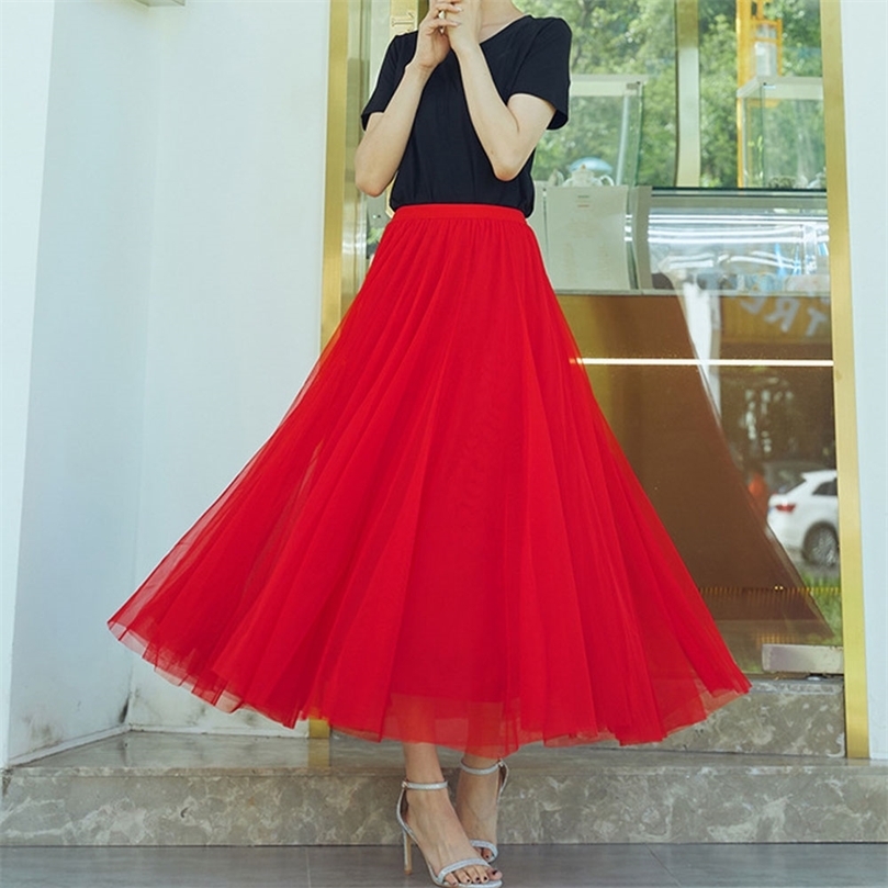 7090 cm longueur grande balançoire Tulle jupe femmes automne hiver coréen mignon vert gris noir longue Tutu jupe Faldas Mujer 220611