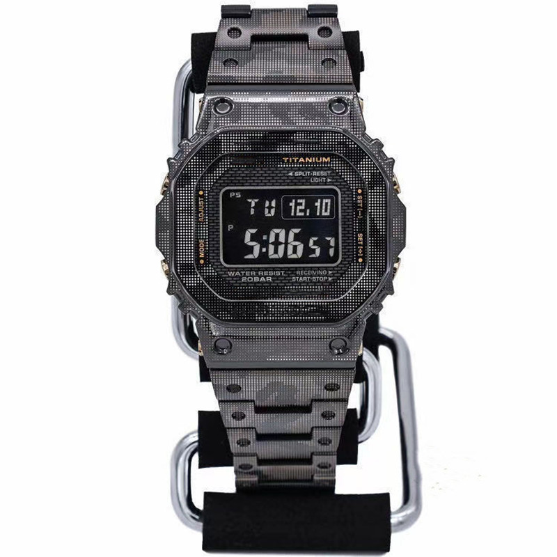 Sports Quartz Men's Digital Watch B5000 Iced Out Watch LED Waterproof World Time Square Metal Dial Automatic Hand Raise Light GMW Series