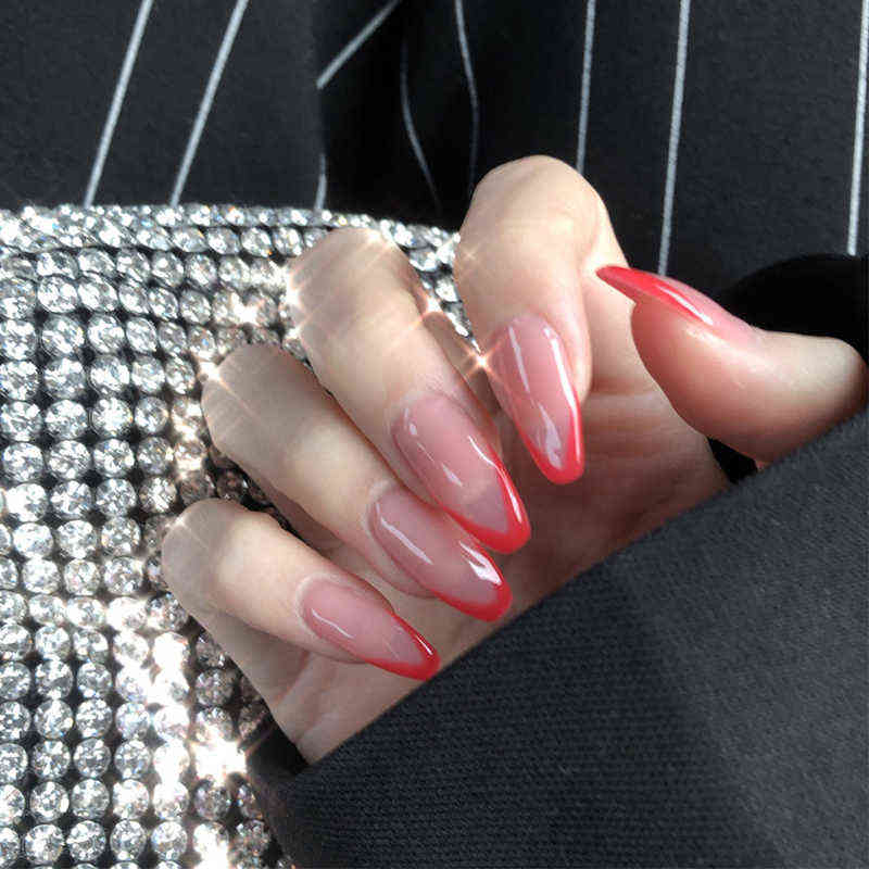 

False Nails 24pcs Pink Border Wear Paragraph Fashion Manicure Patch Nail Full Cover Wearable Coffin Fake Matte Ballerina Art 0616, Black