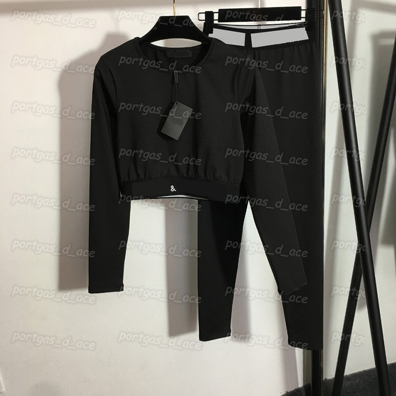

Luxury Womens Tracksuits Fashion Long Sleeve Sports Yoga Set Vintage Jogging Running Tank Tops Tight Pants Sportswear, Black with label