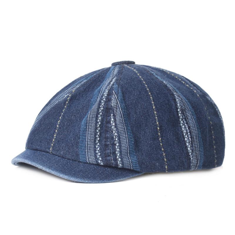 

Berets Classic Cotton Striped Sboy Caps Men Retro Beckham Duckbill Octagonal Hat Detective Painter CapsBerets