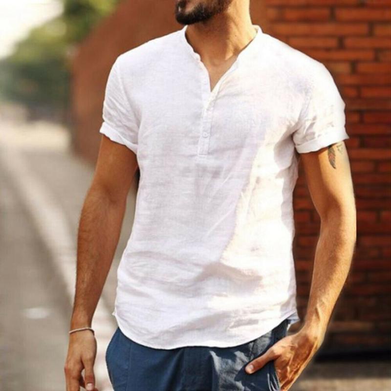 

Men's Casual Shirts Fashion Men's Linen Short Sleeve Summer Solid Soft Tee Tops, Black
