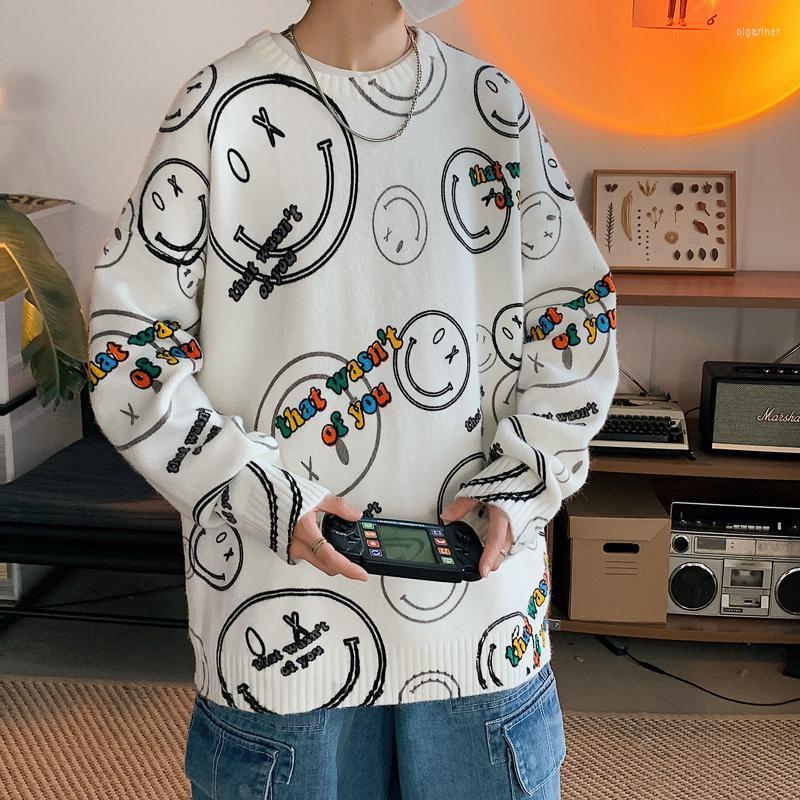 

Men's Sweaters Autumn Korean Cartoon Graffiti Crew Neck Sweater Men's Fashion Brand Loose Lazy Style Design High Sense Top GenuineMen's, White m