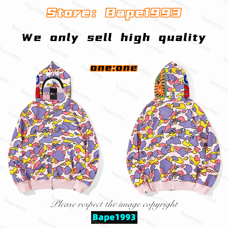

High quality Apes Mens Hoodies & Sweatshirt Japan shark B ape head Galaxy spots luminous camo Male and female couples with the same model 100% cotton New hoodie 1993 KS2-21, 1 button