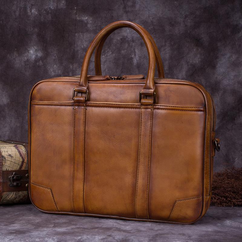 

Briefcases Retro Laptop Bag 2022 Men's Handbag Handmade Leather Business Briefcase Male Shoulder Messenger Bags Genuine MenBriefcases