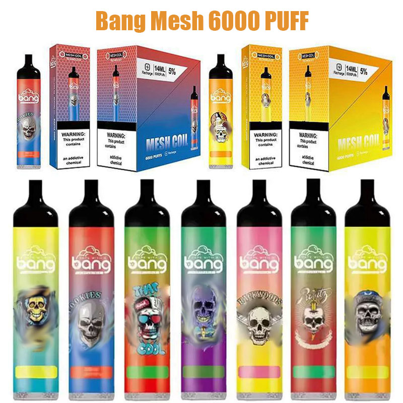 

Bang Mesh 6000 Puffs Disposable Vape E cigarettes Bar 14ml Pre-filled Pods Cartridge 850mAh Rechargeable Battery duo max pro xxl