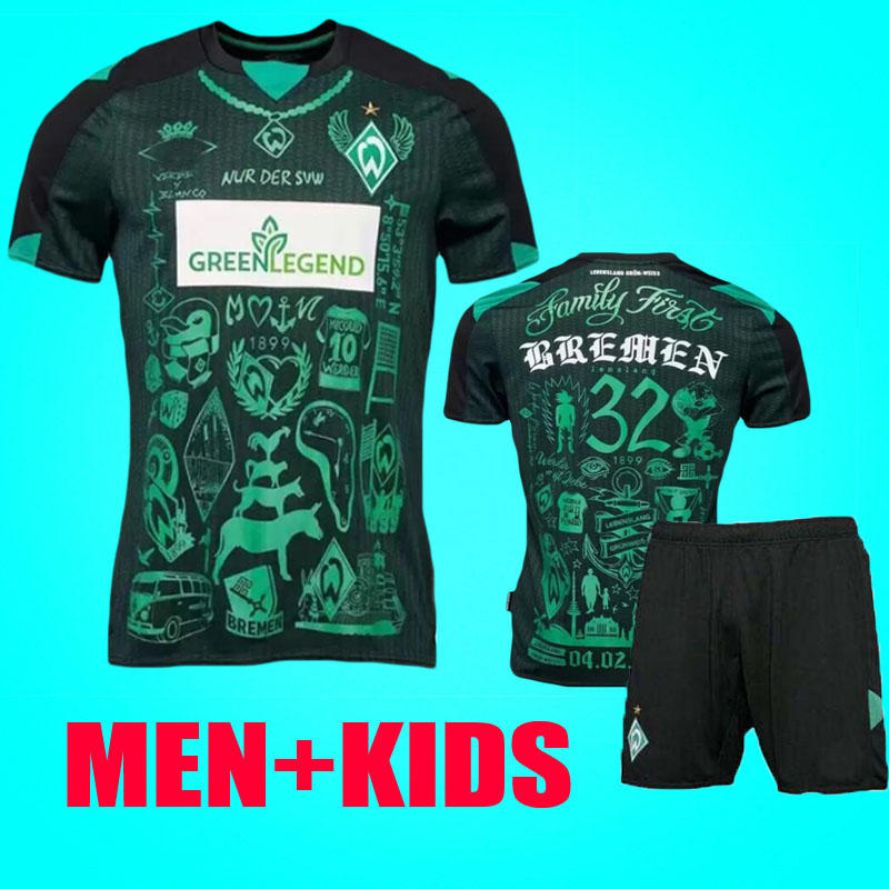 

2022 Werder Bremen Special SOCCER JERSEY 21 23 Marvin Ducksch Leonardo Bittencourt BLACK GREEN How FOOTBALL SHIRTS TOP THAILAND QUALITY Men + KIDS Kit set uniform, Fans home shirt +patch