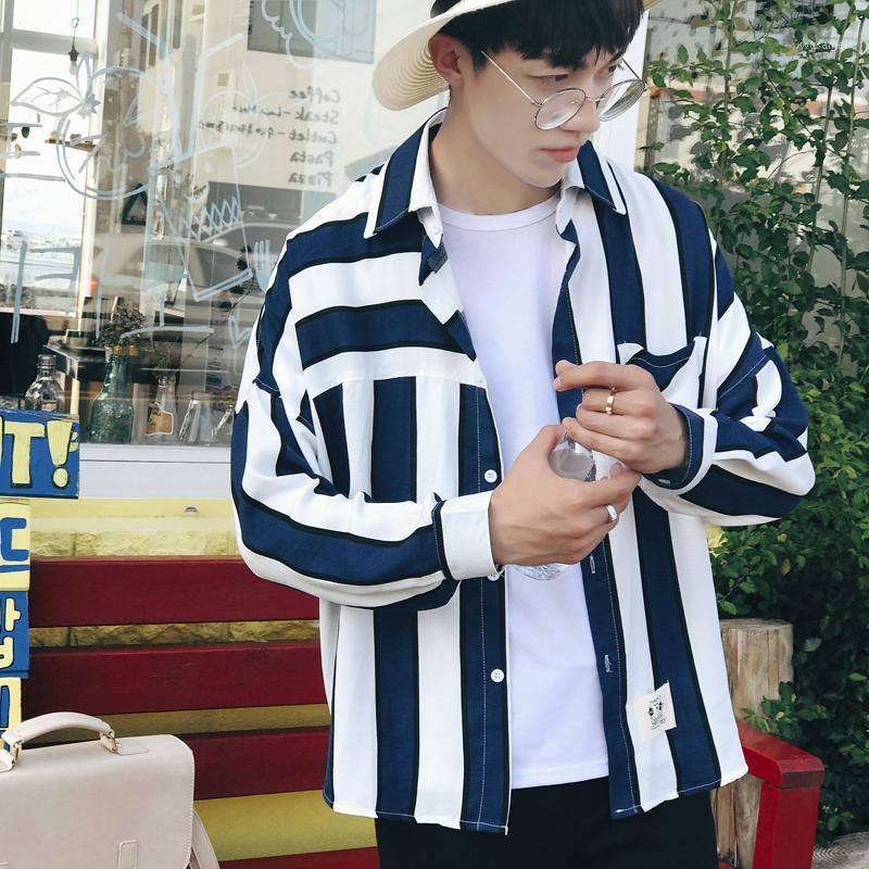 

Men's Casual Shirts 2022 Long Sleeve Striped Mens Fashions Turn Down Collar Hip Hop Streetwear Men Clothing Asian Size 5XL CS07, Gray