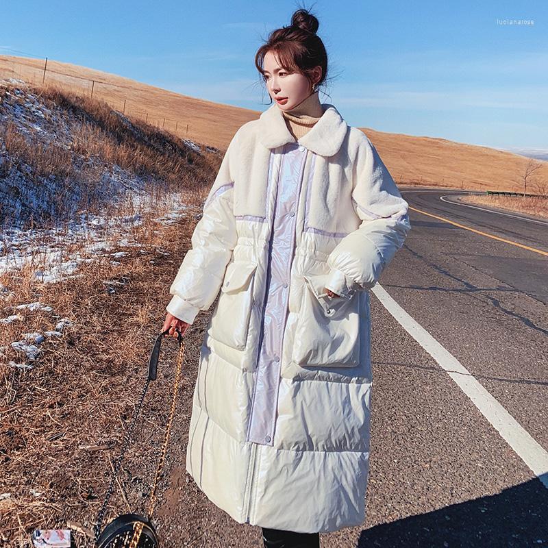 

Women' Down & Parkas Winter White Duck Women Jacket Long Stitching Loose Korean Fur Windproof Collar Fashion Casual Coat Female Luci22