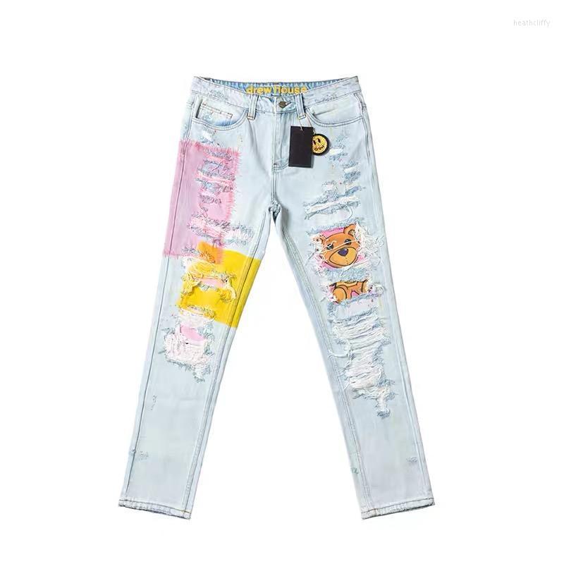 

Men's Jeans Ripped Frame Denim Hole Bear Men's Couples Ladies PantsMen's Heat22, Drew