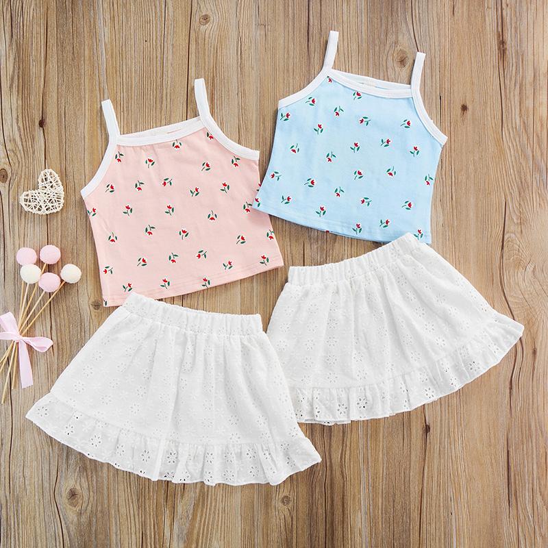 

Clothing Sets Infant Baby Girls 2 Pieces Outfits Floral Print Sleeveless Sling Tank Tops Elastic Waist White Lace Skirt Summer SetClothing, Blue