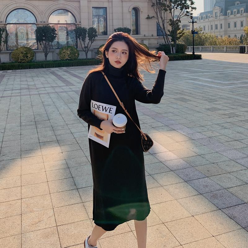 

Casual Dresses Make Winter Han Edition Dress Languid Is Lazy, Backing Wind Pure Color Long Sleeve Turtleneck Knitting Sweater, Black;gray