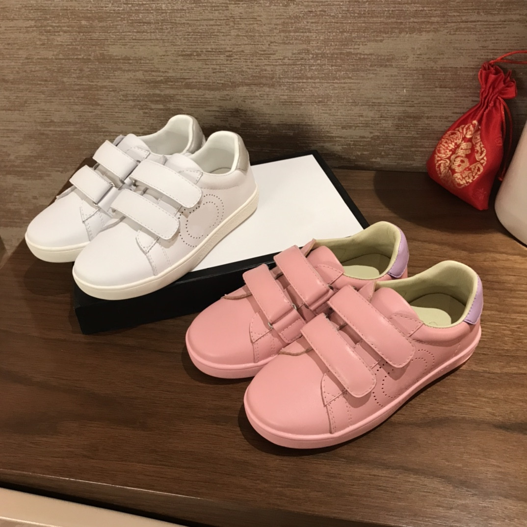 

Children Shoes for Boys Girls Breathable Leather Fashion Kids Casual Sneakers Non-slip Running Shoes with box, White