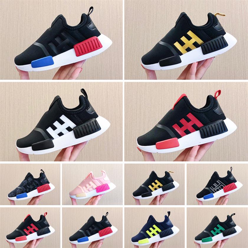 2022 NMD Slip on Kids Running Chaussures Graffiti Sneakers pour tout-petits Core Black Lush Red Boys Girls Children Trainers Taille 22-35236G