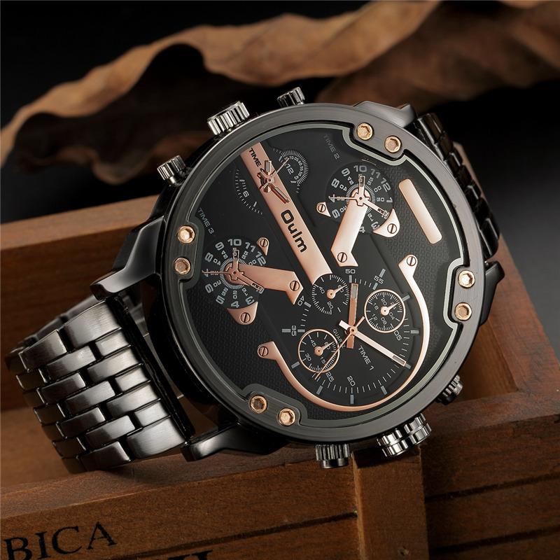 

Wristwatches Oulm Large Dial Super Big Male Watch Dual Time Zone Men's Wristwatch Small Dials For Decoration Men Quartz WatchesWristwatc, Gold