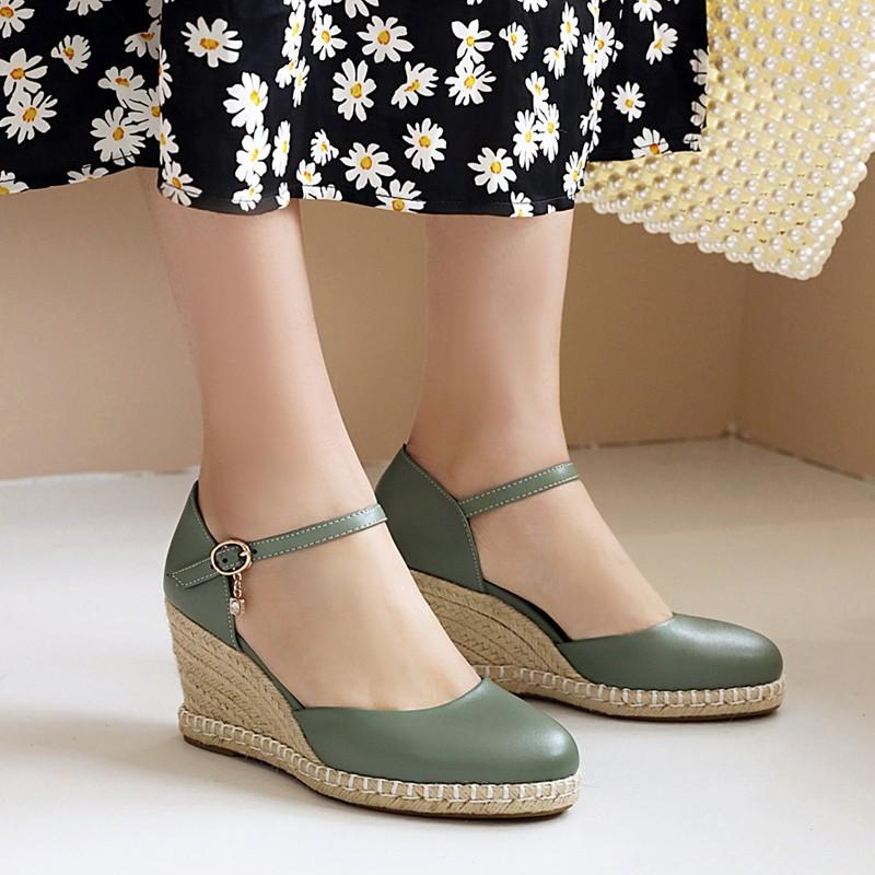 

Sandals Leisure Bottom Sandalias Mujer Promotion Ankle-wrap Women Straw Platform Closed Toe Ladies Wedges Heels Shoes Size 34-43, Beige