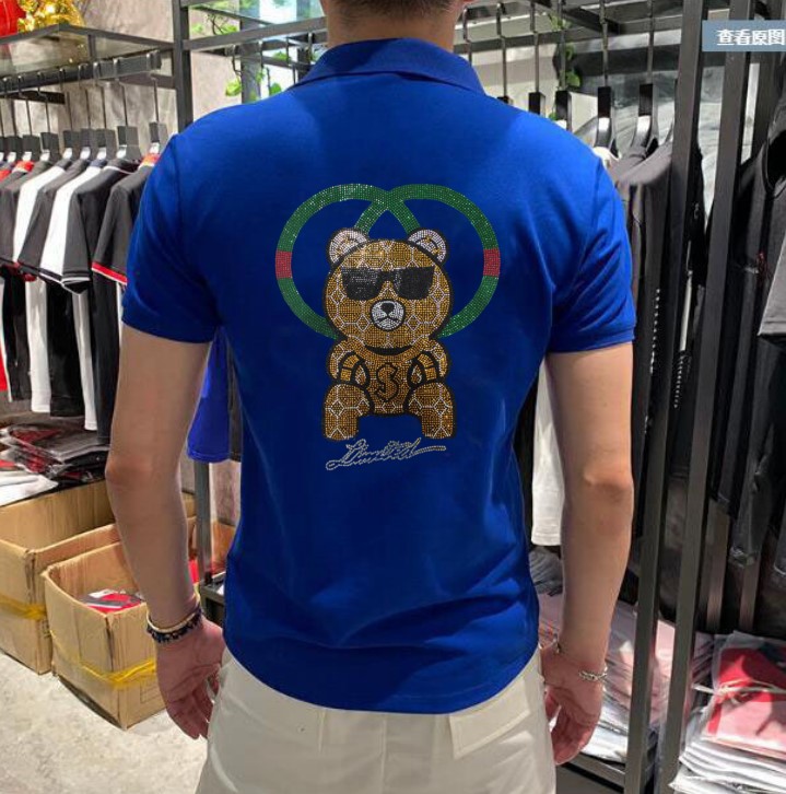 

Polo Men's High-Quality Rhinestone Homme Streetwear Casual Polo Brand 100% Cotton Asian Size, As shown