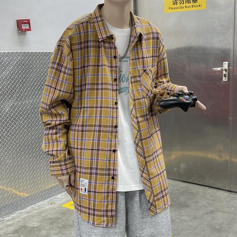

Men's Casual Shirts Plaid Men 2022 Japanese High Quality Clothing Streetwear Lapel Long Sleeve Top Male Harajuku Retro BlousesMen's, Pink