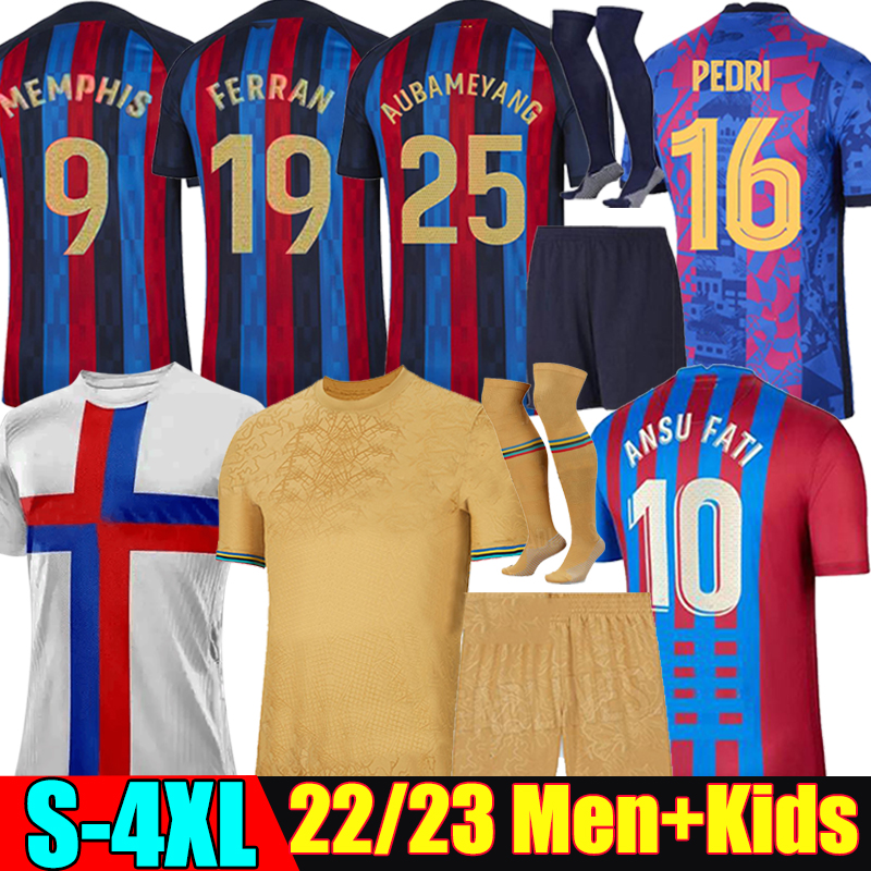 

4XL 22/23 MEMPHIS Camisetas de football PEDRI ADAMA AUBA soccer jerseys FERRAN ANSU FATI 2021 2022 2023 F. DE JONG DEST DAVI ALVES shirt men kids Kits sock Full sets, 21-22 home kit