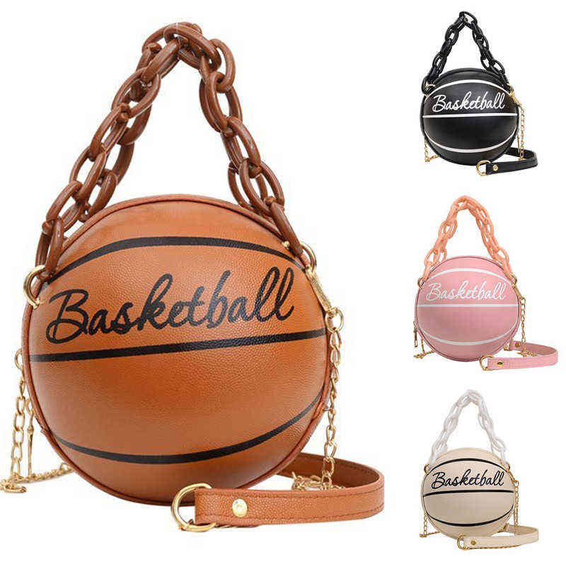 

Fashion Female Leather Pink Basketball Bag 2022 New Ball Purses For Teenagers Women Shoulder Bags Crossbody Chain Hand Bags X220331, Black