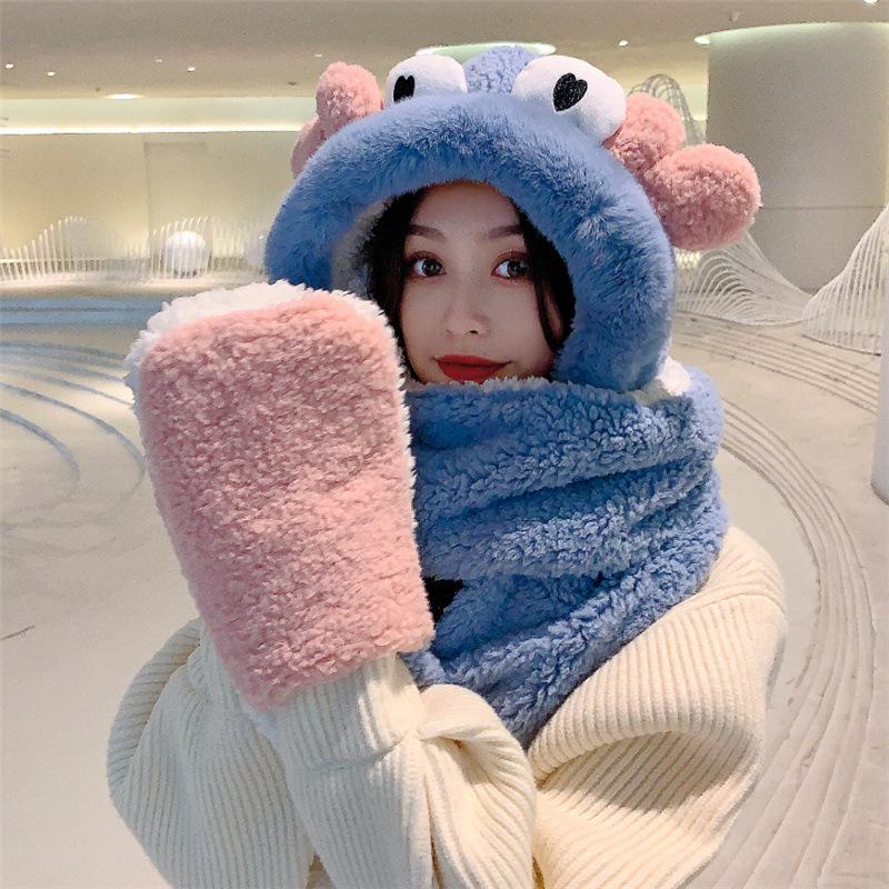 

Bandanas Cute Funny Crab Hat 3 In 1 Gloves Scarf Cartoon Warm Women Winter Caps Birthday Gift Plush Cap For Adult Girlfriend