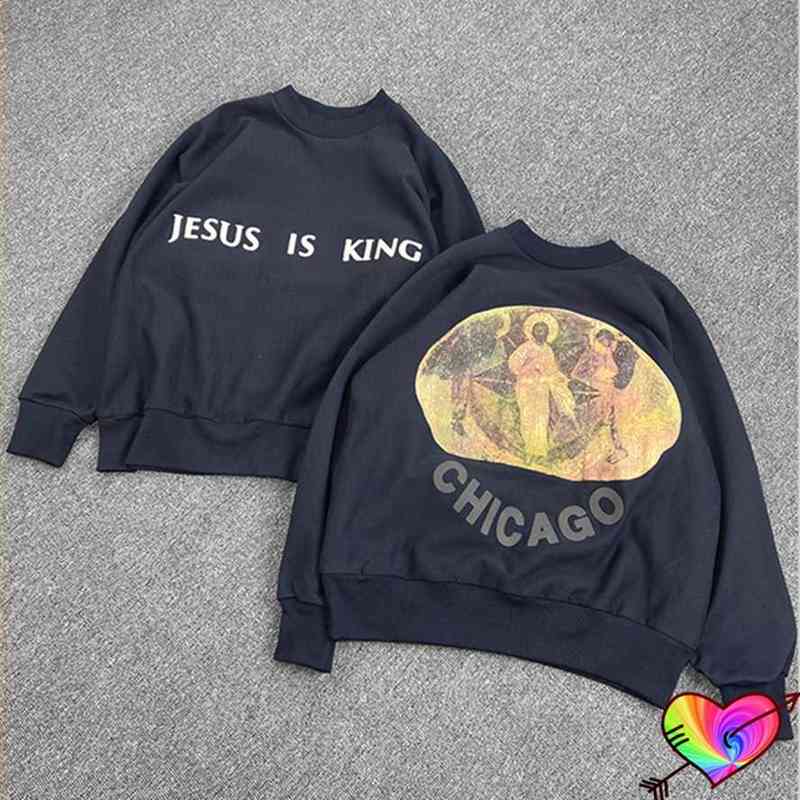 

2022 Foam Print Jesus Is King Sweatshirts Men Women Hip Hop Chicago Hoodie Long Sleeve Ye Hoodie T220802, Beige