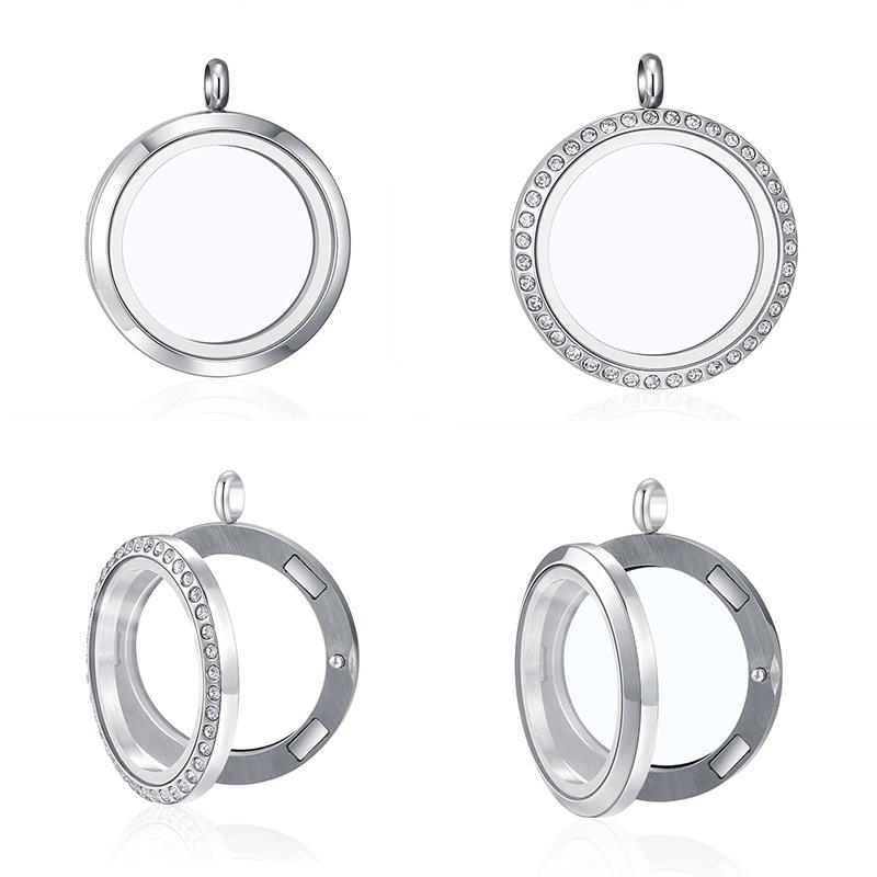 

Pendant Necklaces Mesinya Magnet Closure 316L Stainless Steel 20 25 30 34 38mm Crystal Round Glass Locket For Floating Charms Gift