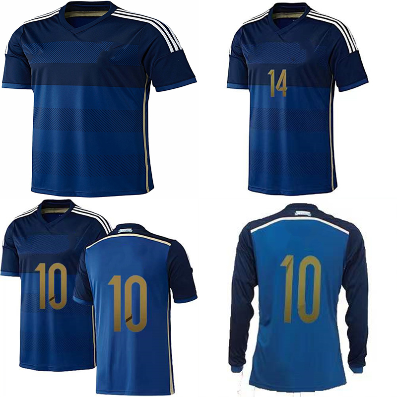 

2014 WC Retro Soccer Jerseys Blue Away Long Sleeve 10 AGUERO HIGUAIN MASCHERANO MARADONA Final Match Jersey For Men Vintage Football Shirt, 14 away+wc patch+final letter