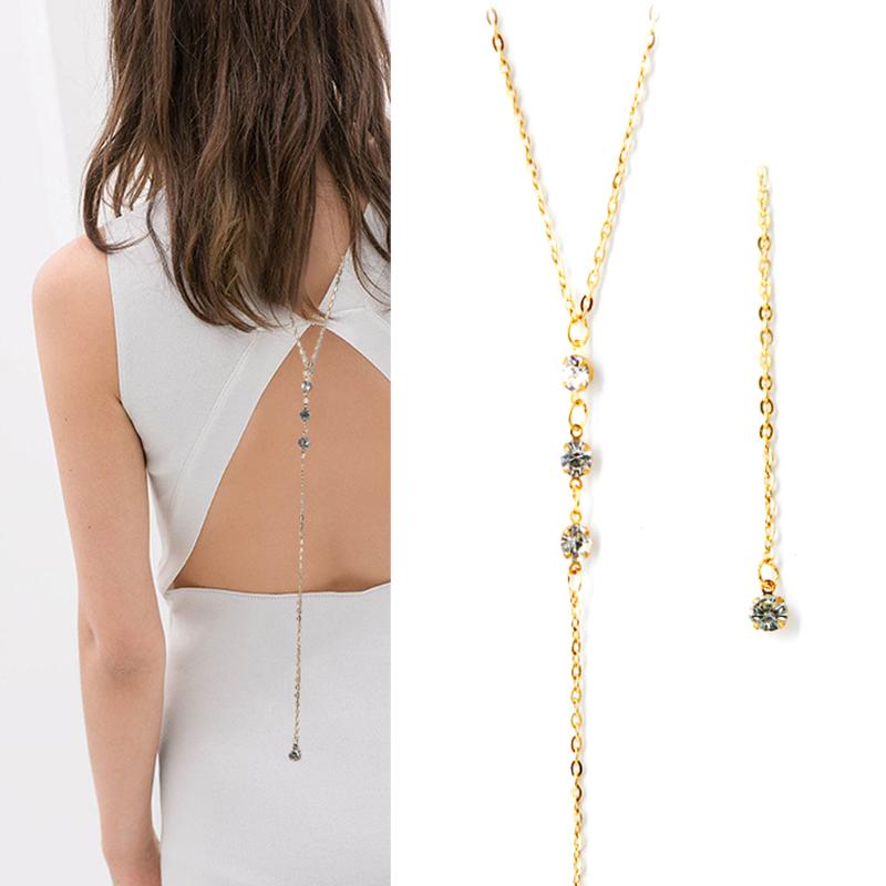 

Chains 2022 Wedding Bridal Backdrop Necklace Rhinestone Crystal Back Chain For Women Bikini Bodychain Backless Dress Accessories