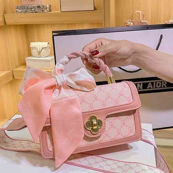 

55% Off Online Factory Clearance handbag red style silk scarf small square advanced portable shoulder bag, Pink