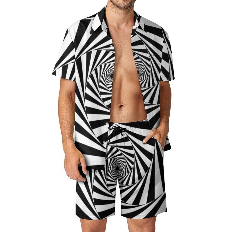 

Men's Tracksuits Black White Eyes Men Sets Spiral Modern Abstract Casual Shorts Aesthetic Vacation Shirt Set Short Sleeve Print Oversized Su, Style-2