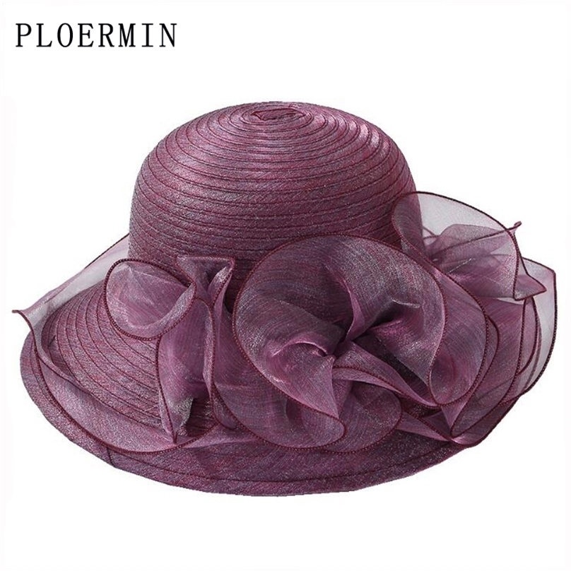 

Organza un Hat Flower ummer Wedding Cap Female Elegant Floral UV Church Hat Fahion 220613, Dark pink