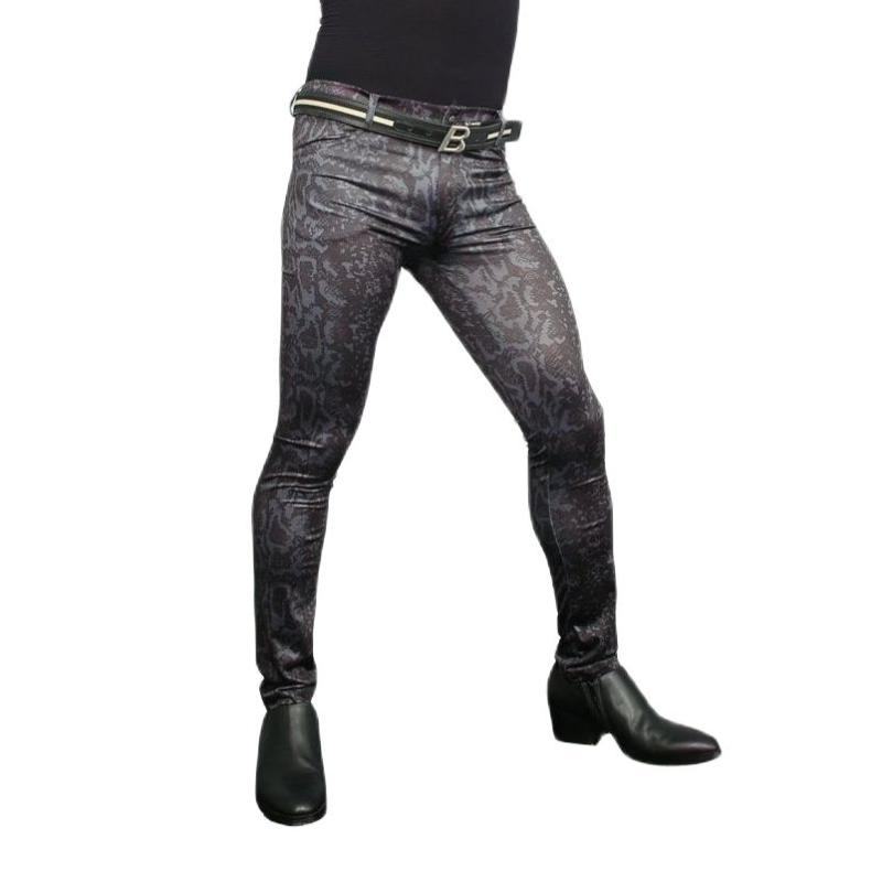 

Men's Pants Fad Men All-Match Style Motorcycle Trousers Fashion Imitate Snakeskin Grain Leggings High-Elastic Milk Silk Casual Pencil PantsM, Black