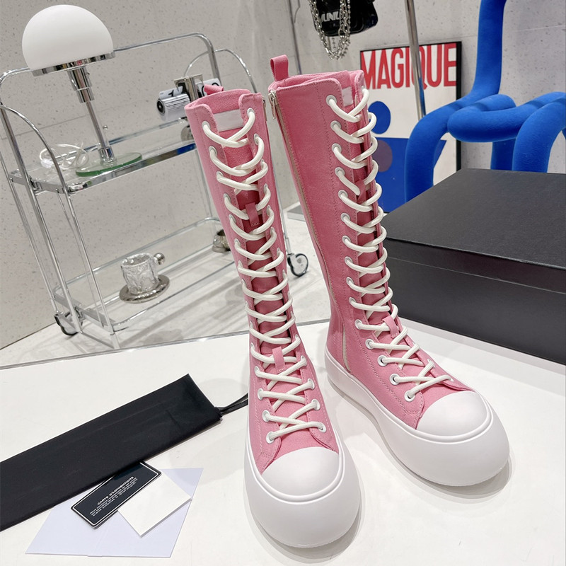 

Newet women lady autumn long canvas platform boots CC0932, Pink