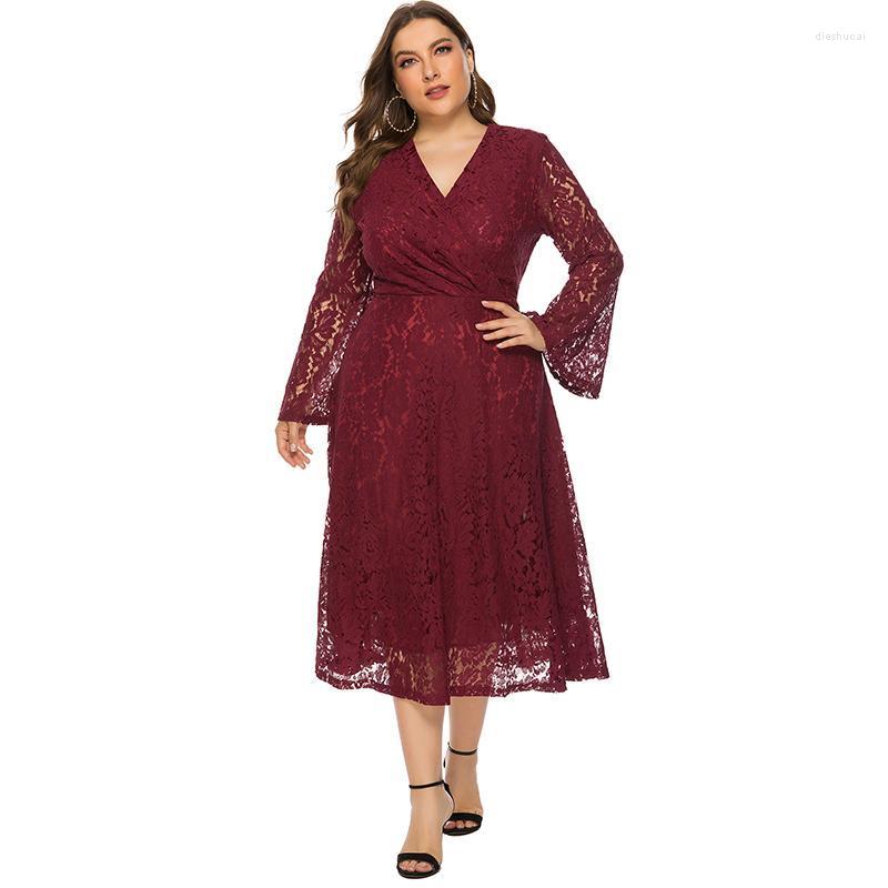 

Casual Dresses Women Autumn Dress V Neck Long Flare Sleeve Hollow Out Elegant Club Party Lace -5XL Plus Size Vestidos Mujer Verano, Blue