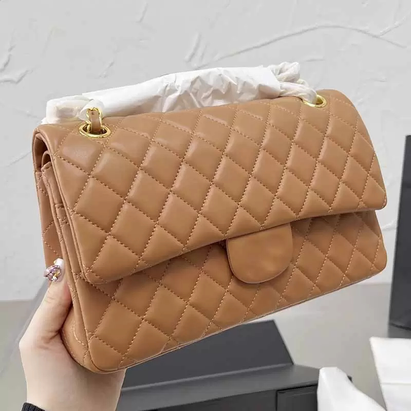 

25C Women Mini Crossbody Designer Bags Flap Solid Color Sheepskin Classic Handbag Gold-Tone Metal Chains Shoulder Bag Timeless Diamond Quilt, Box
